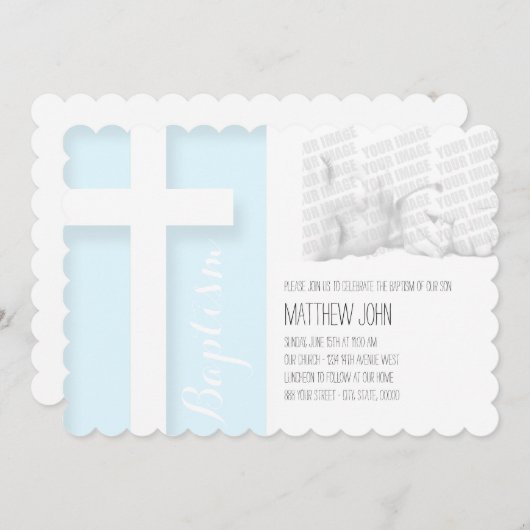 Modern Cross Boy Aangepaste Uitnodiging van de Fot (Voorkant / Achterkant)