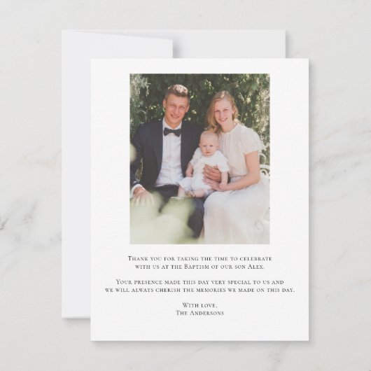 Modern Cross Floral Blue Baptism Photo Bedankkaart (Achterkant)