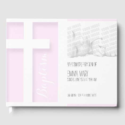 Modern Cross Girl Photo Baptisme Guest Book Gastenboek (Voorkant)