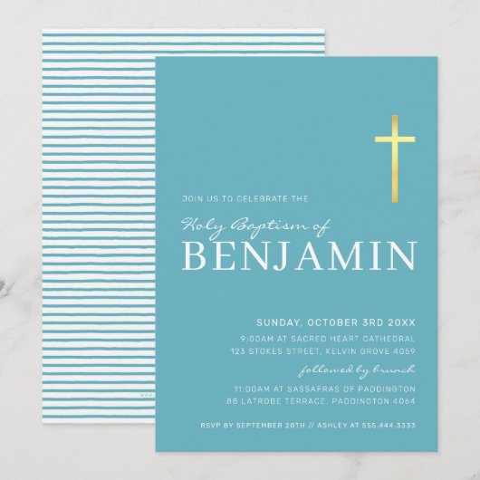 MODERN CROSS Gold holy baptisme miniem aquablauw Kaart (Voorkant / Achterkant)