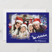 Modern Cross Hatch Lijst in Kerstblauw Foto Feestdagenkaart (Voorkant)