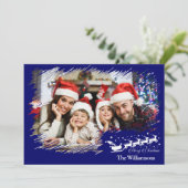 Modern Cross Hatch Lijst in Kerstblauw Foto Feestdagenkaart (Staand voorkant)