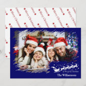 Modern Cross Hatch Lijst in Kerstblauw Foto Feestdagenkaart (Voorkant / Achterkant)