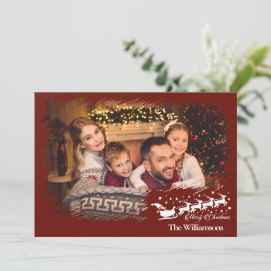 Modern Cross Hatch Lijst in kerstfoto Feestdagenkaart (Staand voorkant)