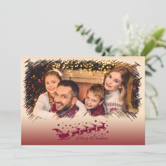 Modern Cross Hatch Merry Lijst Foto Feestdagenkaart (Staand voorkant)