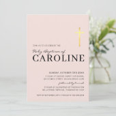 MODERN CROSS holle baptisme minimaal baby roze gou Kaart (Staand voorkant)