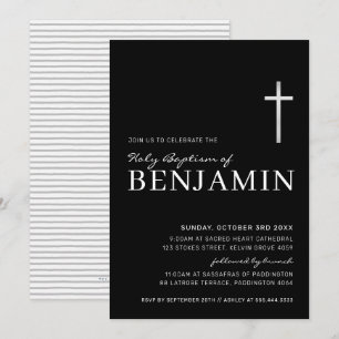 MODERN CROSS holle baptisme minimaal zwart zilver Kaart