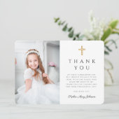 Modern Cross Meisje Eerste Communie Foto Bedankkaart (Staand voorkant)