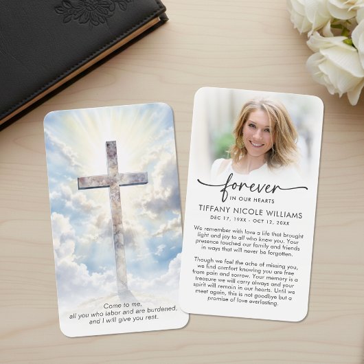 Modern Cross Photo Funeral Sympathy Prayer Cards Visitekaartje