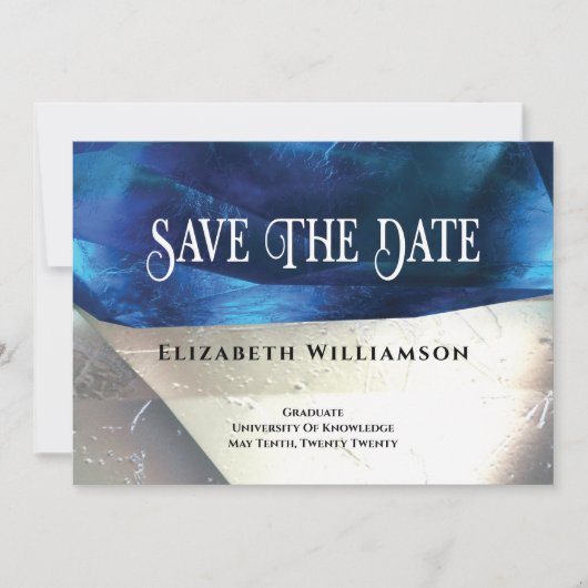 Modern Crystal Gemstenen Blue White Afstuderen Save The Date (Voorkant)