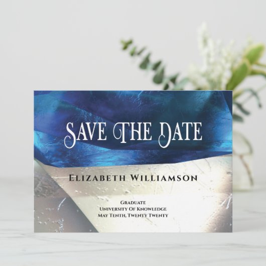 Modern Crystal Gemstenen Blue White Afstuderen Save The Date (Staand voorkant)