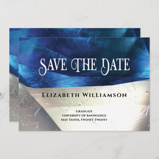Modern Crystal Gemstenen Blue White Afstuderen Save The Date (Voorkant / Achterkant)