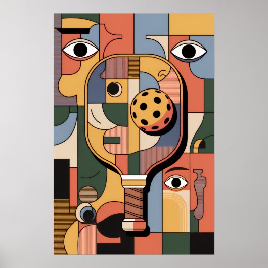 Modern Cubist Pickleball Paddle Ball Art Poster (Voorkant)