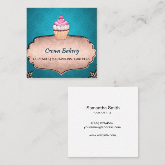 Modern Cupcake Baker Bakery Chef Catering Vierkante Visitekaartje (Voorkant / Achterkant)