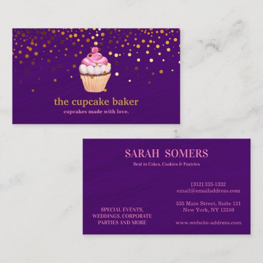 Modern Cupcake Logo Bakery Chef Catering Confetti Visitekaartje (Voorkant / Achterkant)