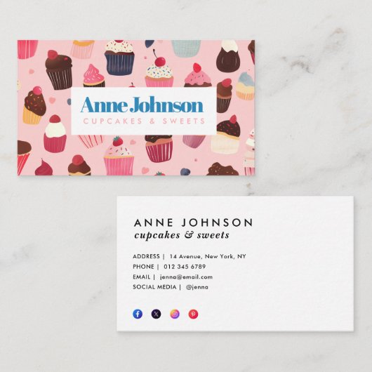 Modern Cupcake snoep Bakkerij Visitekaartje (Voorkant / Achterkant)