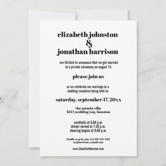 Modern Cursief Foto Net Getrouwd Ontvangst Trendy Kaart (Achterkant)