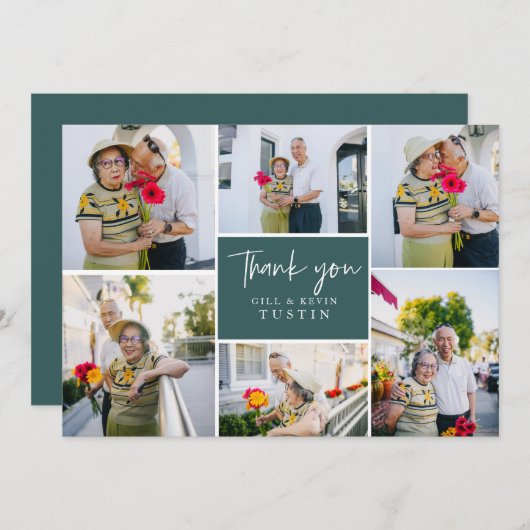 Modern Cursief handschrift bruiloft foto collage Bedankkaart (Voorkant / Achterkant)