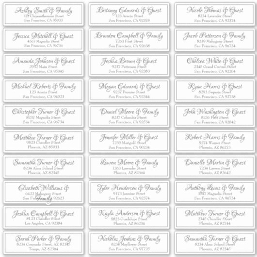 Modern Cursief Script Bruiloft Gast Namen Adres Sticker (Voorkant)