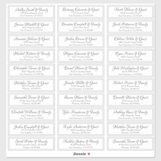 Modern Cursief Script Bruiloft Gast Namen Adres Sticker (Vel)
