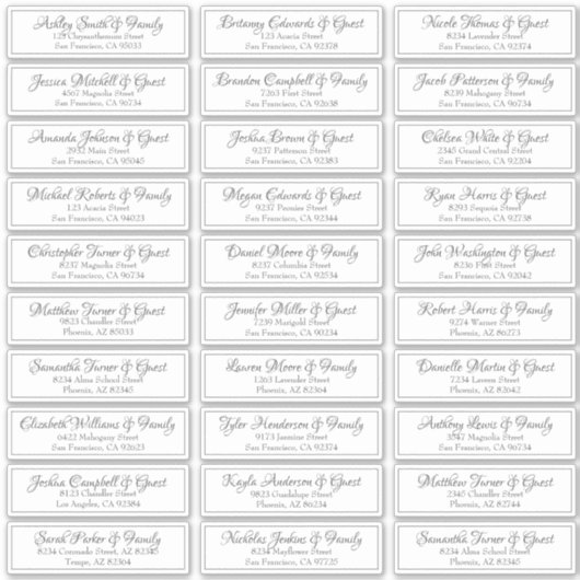 Modern Cursief Script Bruiloft Gast Namen Adres Sticker (Voorkant)