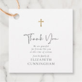 Modern cursief script Faux Gold Cross Memorial Bedankjes Labels (Voorkant)