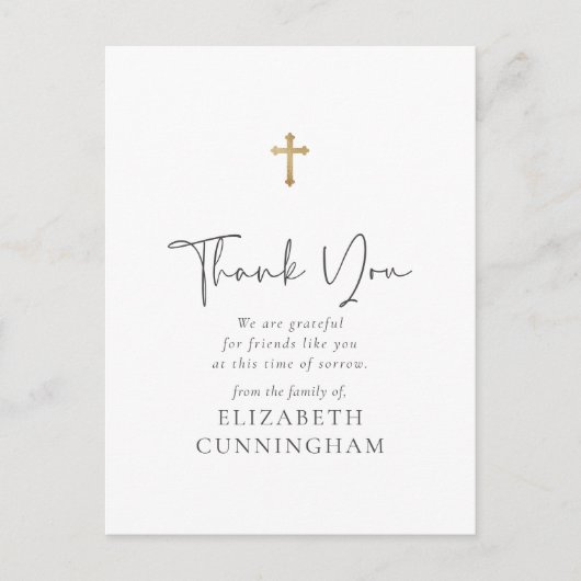 Modern cursief script Faux Gold Cross Memorial Briefkaart (Voorkant)