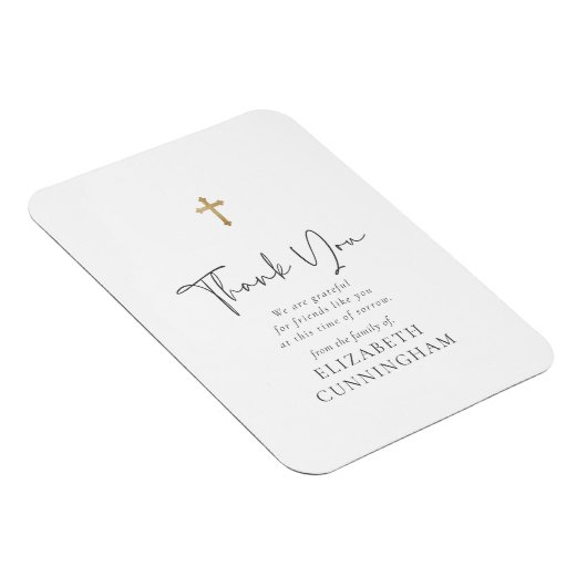 Modern cursief script Faux Gold Cross Memorial Magneet (Rechterzijde)