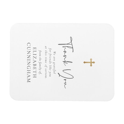 Modern cursief script Faux Gold Cross Memorial Magneet (Horizontaal)