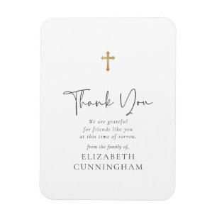 Modern cursief script Faux Gold Cross Memorial Magneet