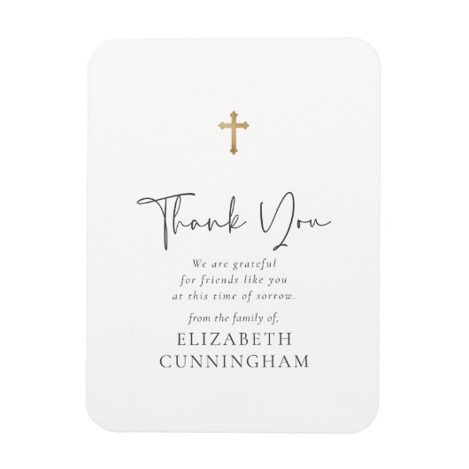 Modern cursief script Faux Gold Cross Memorial Magneet (Verticaal)