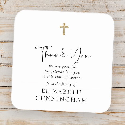 Modern cursief script Faux Gold Cross Memorial Vierkante Sticker