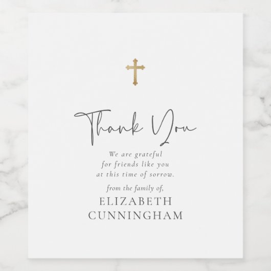 Modern cursief script Faux Gold Cross Memorial Wijn Etiket (Enkel label)