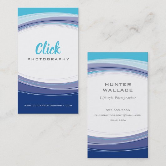 MODERN CURVE DESIGN minimale aqua navy blauw grijs Visitekaartje (Voorkant / Achterkant)