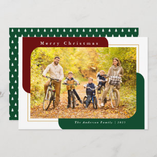 Modern Curved Photo Red en Green Kerstmis Feestdagenkaart