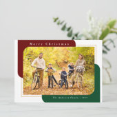 Modern Curved Photo Red en Green Kerstmis Feestdagenkaart (Staand voorkant)