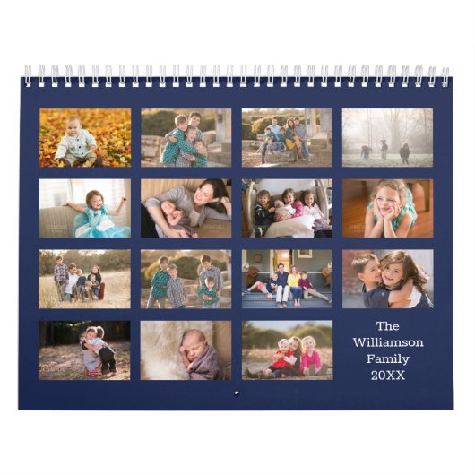 Modern Custom 15 Month Navy Blue Photo Kalender (Hoes)