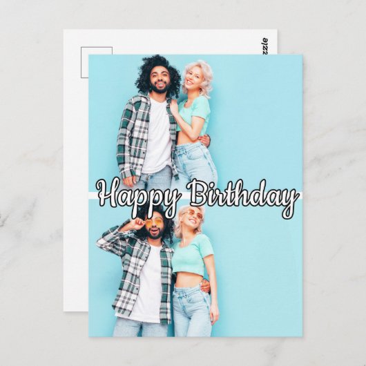 Modern Custom 2-foto's Sjabloon Happy Birthday Briefkaart (Voorkant / Achterkant)