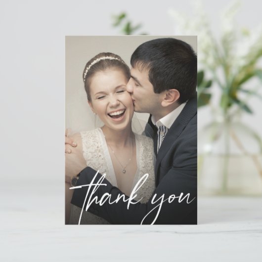Modern Custom 2 Wedding Photos Chic Bedankkaart (Staand voorkant)