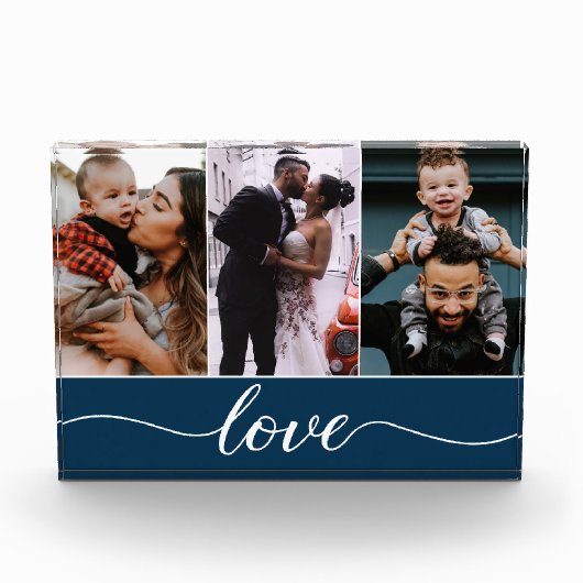 Modern Custom 3 Foto's Liefde Script Blauw (Voorkant)