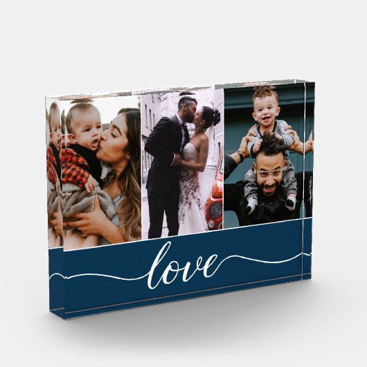 Modern Custom 3 Foto's Liefde Script Blauw (Links)