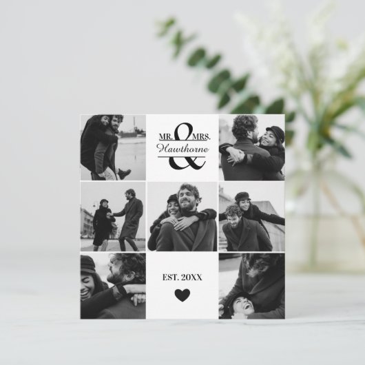 Modern custom 7 Couple Photos with Monogram Feestdagenkaart (Staand voorkant)