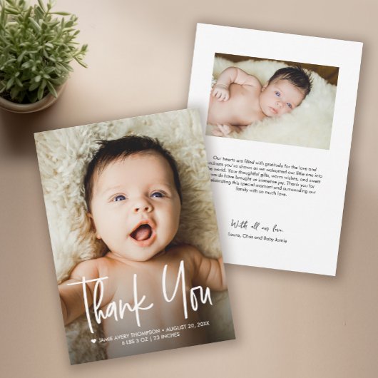 Modern Custom Baby Photo Birth Announcement  Bedankkaart