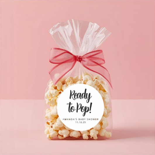 Modern Custom Baby Shower Black Text Popcorn Ronde Sticker