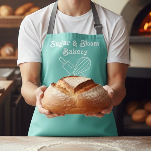 Modern Custom Bakery Aqua Blue Name Chef / Staff Schort