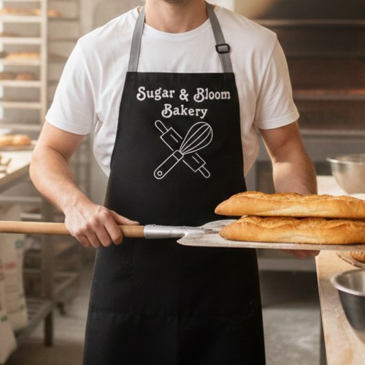 Modern Custom Bakery black Name Chef / Staff Schort