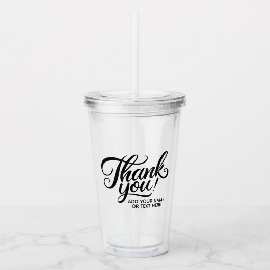 Modern Custom Bedankt Tekst Zwart & Wit Classic Acryl Drinkbeker (Voorkant)
