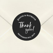 Modern Custom Black dank u script bruiloft gunst Ronde Sticker