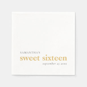 Modern Custom Black Gold Text Sweet 16 Name Date Servet
