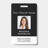 Modern Custom Black Photo ID Church Volunteer Badge (Voorzijde)